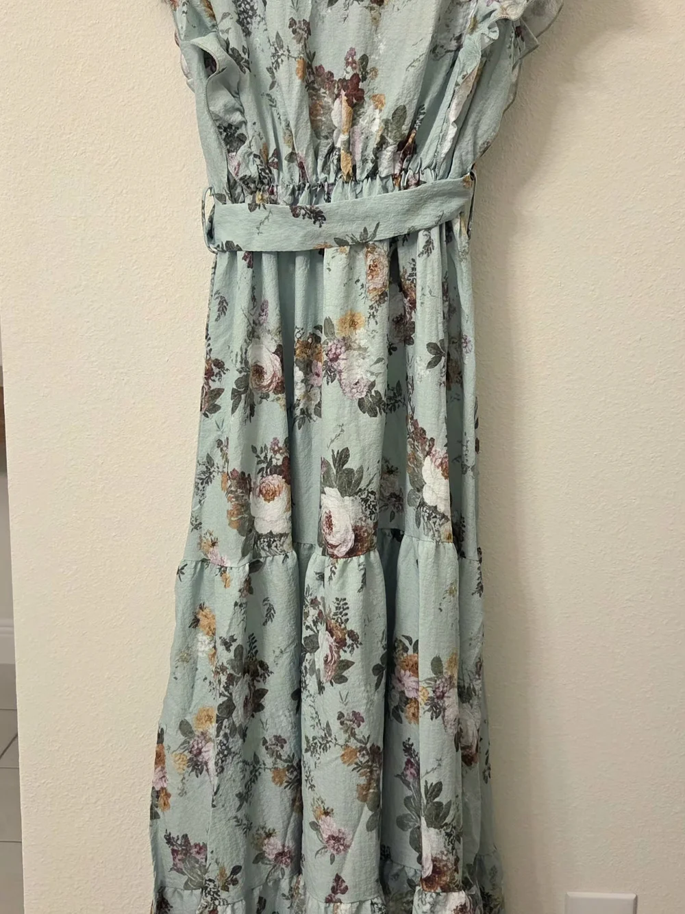 Mint Floral Maxi Dress with Belted Waist - Picture 3 of 3